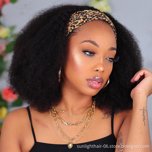 Headband Wig Kinky Curly Human Hair  Brazilian Machine Scarf Wig Easy to Install 180% Density vendo machine jerry curly wig